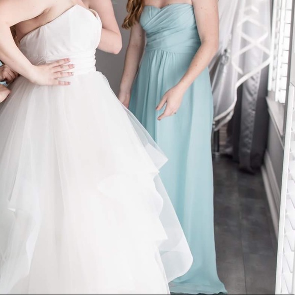 Weddington Way Size 4 Strapless Blue Flowy Bridesmaid Dress - Picture 4 of 8